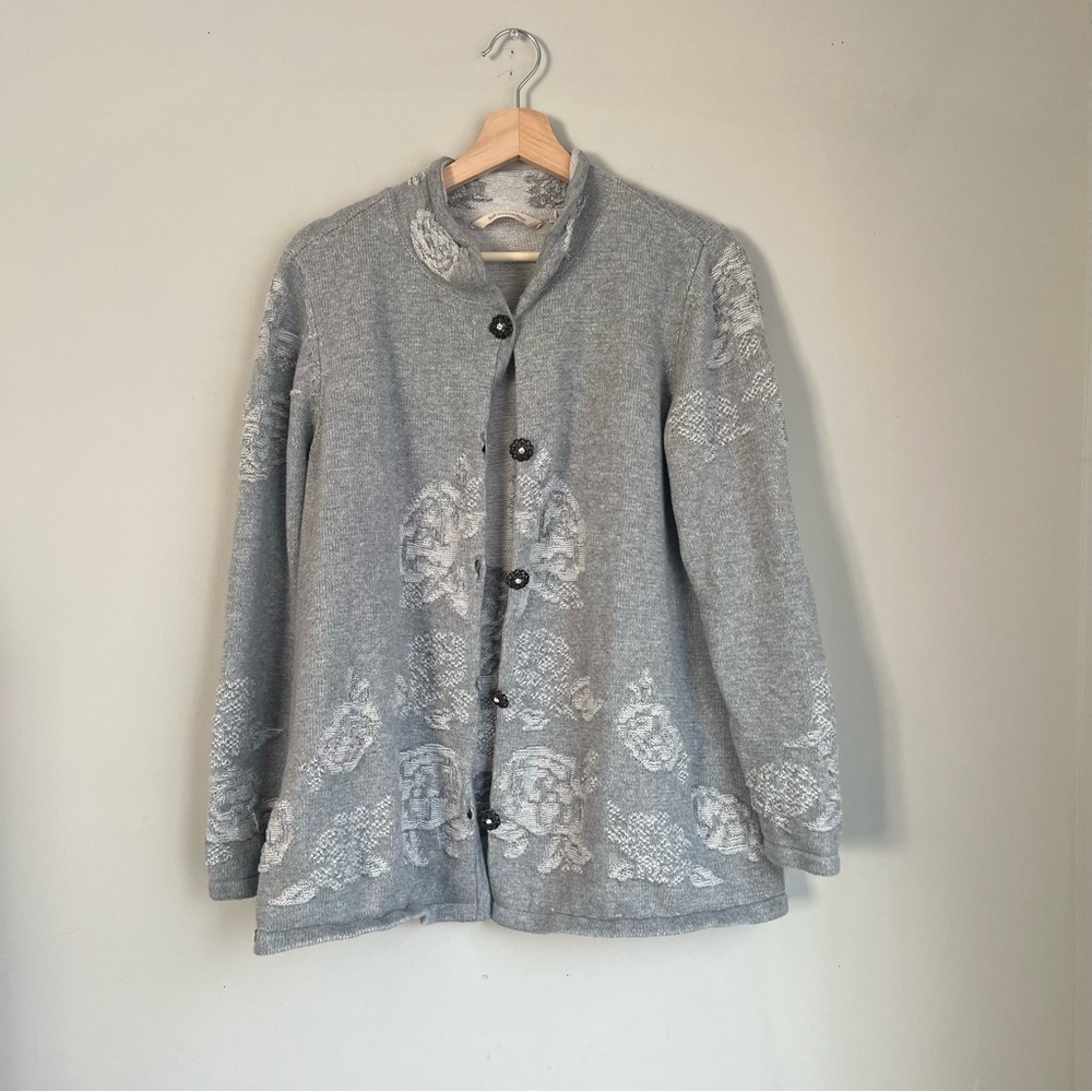 Soft Surroundings Regina Floral Embroidered Cardigan Sweater Size Medium